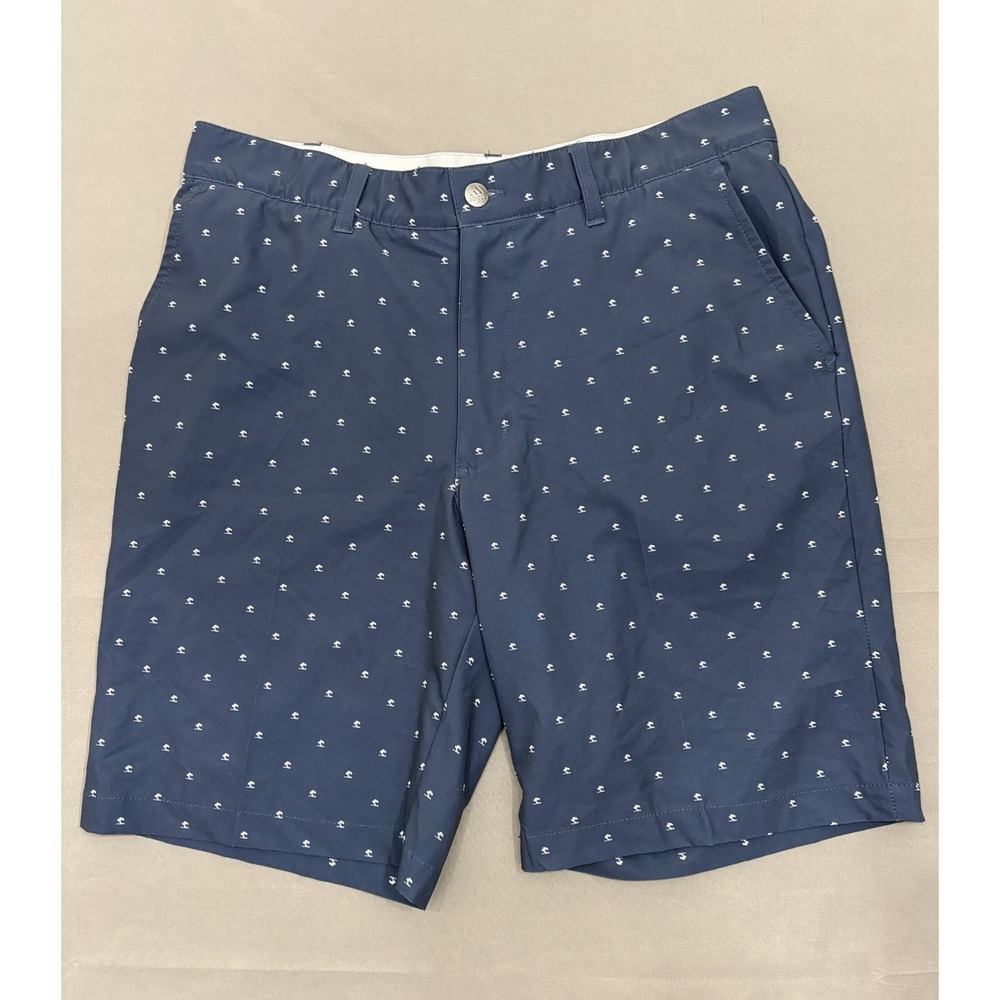 Adidas Golf Shorts Navy Micro Tree Pattern Stretch Flat Front Performance Men 32